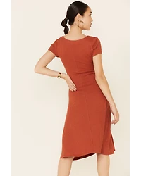 HYFVE Women's Knit Button-Front Fit & Flare Midi Dress