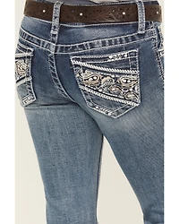 Grace LA Girls' Medium Wash Paisley Pocket Bootcut Stretch Denim Jeans