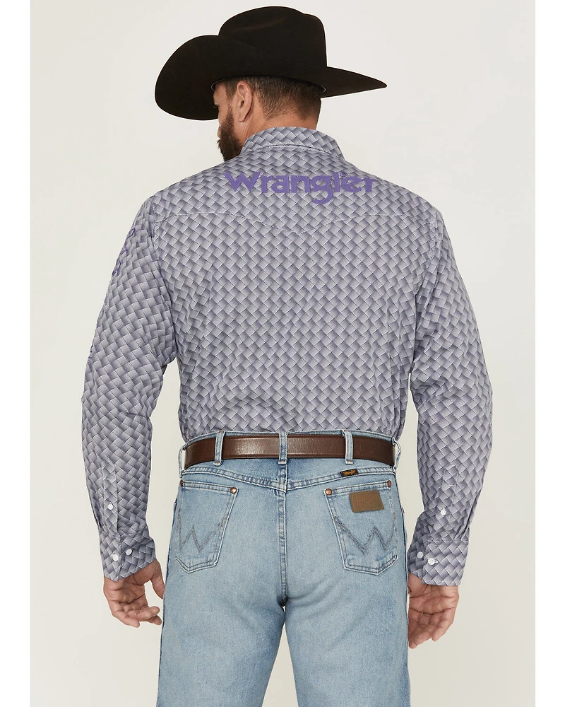 Wrangler Men's Printed Logo Long Sleeve Button-Down Western Shirt