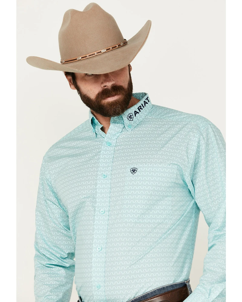 Ariat Men's Gian Team Logo Geo Print Long Sleeve Button-Down Western Shirt - Tall