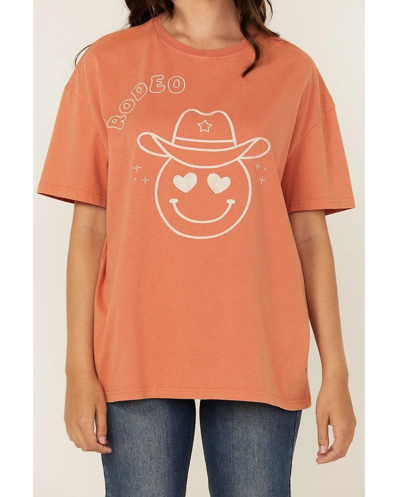 Blue B Women's Embroidered Smiley Rodeo Short Sleeve Graphic Tee