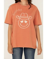 Blue B Women's Embroidered Smiley Rodeo Short Sleeve Graphic Tee
