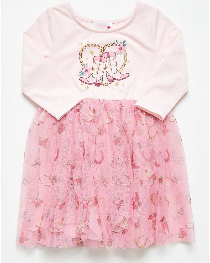 Sugar California Toddler Girls' Cowboy Boot Long Sleeve Tutu Dress
