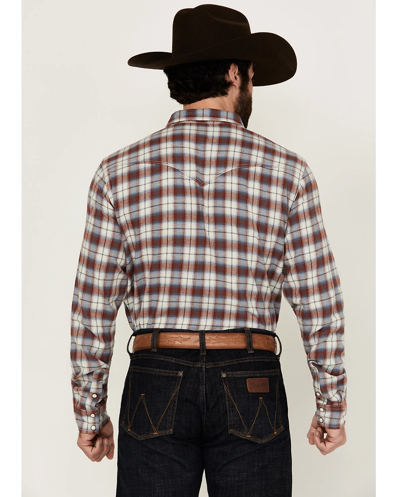 Blue Ranchwear Men's Forest Plaid Print Long Sleeve Snap Western Shirt