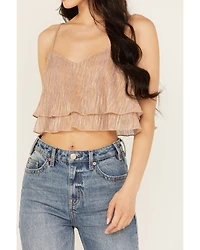 En Creme Women's Metallic Cropped Tank Top