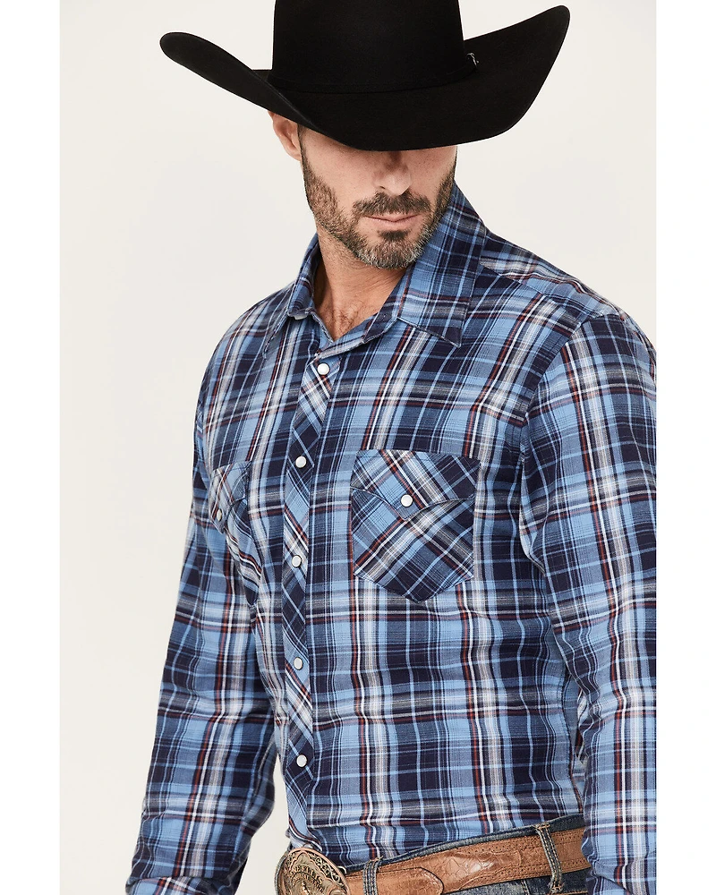 Rock & Roll Denim Men's Medium Plaid Stretch Long Sleeve Pearl Snap Shirt