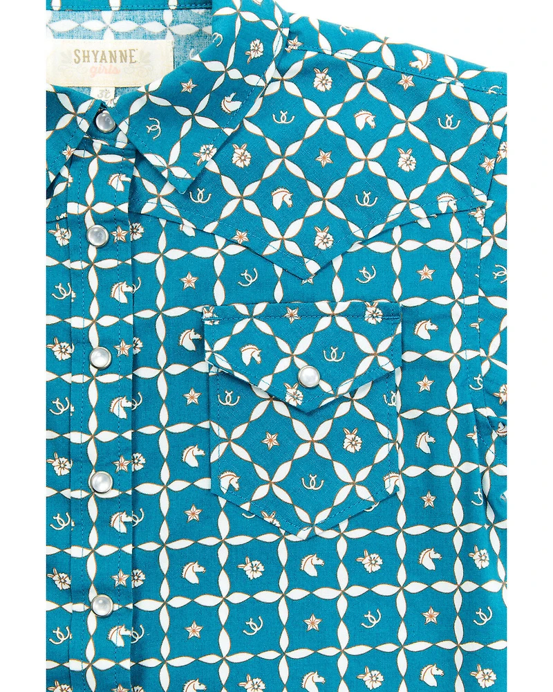 Shyanne Toddler Girls' Rodeo Print Short Sleeve Pearl Snap Shirt