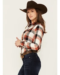 Hooey Women's Plaid Print Long Sleeve Pearl Snap Flannel Shirt