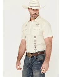 Panhandle Men's Southwestern Embroidered Short Sleeve Pearl Snap Western Shirt