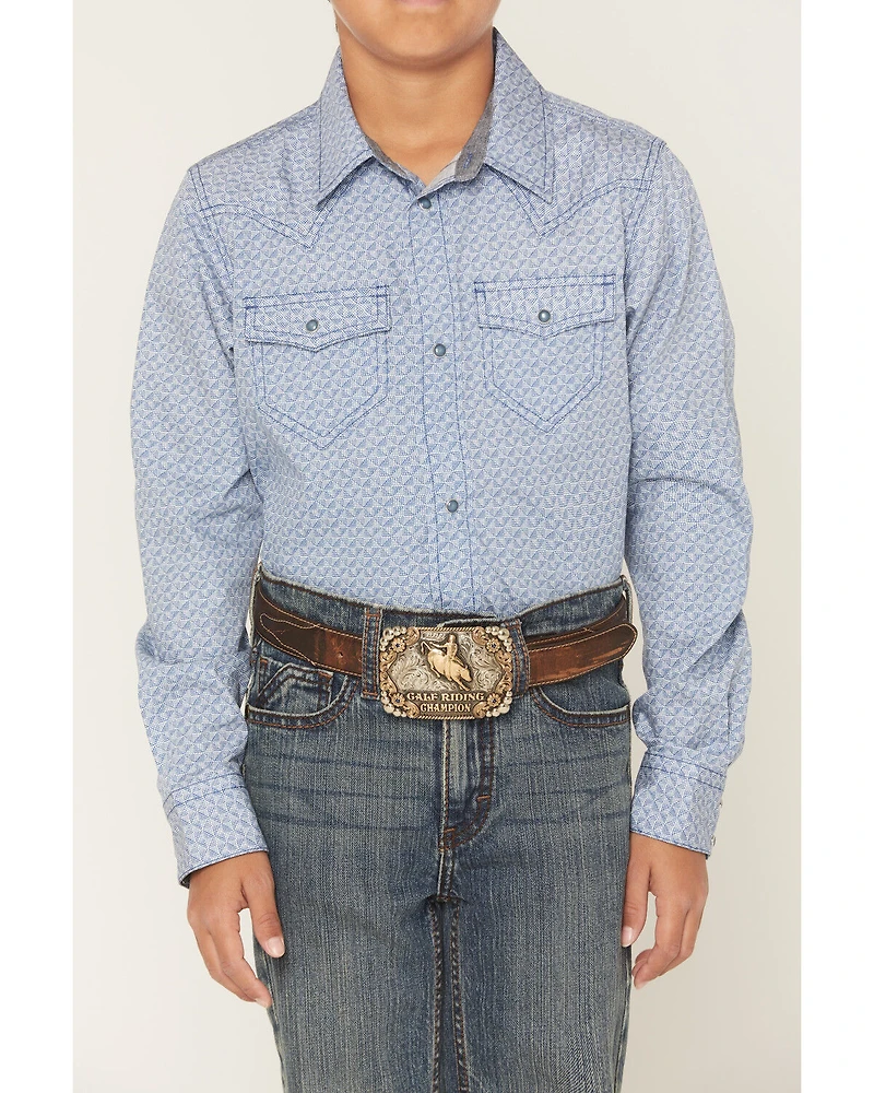 Cody James Boys' Coastal Cowboy Geo Print Long Sleeve Snap Western Shirt