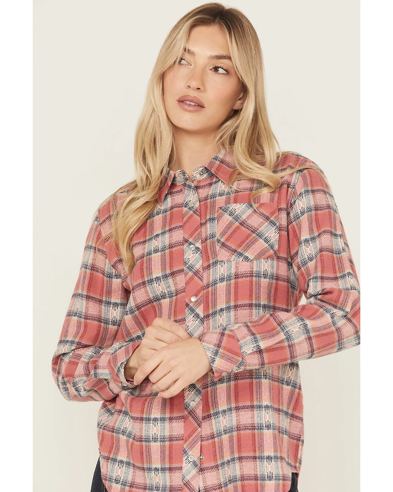 Idyllwind Women's Savoy Plaid Print Long Sleeve Pearl Snap Flannel Shirt