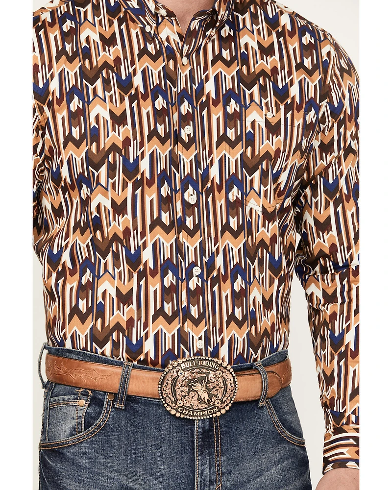 RANK 45® Men's Lockwood Geo Striped Print Long Sleeve Button-Down Stretch Western Shirt
