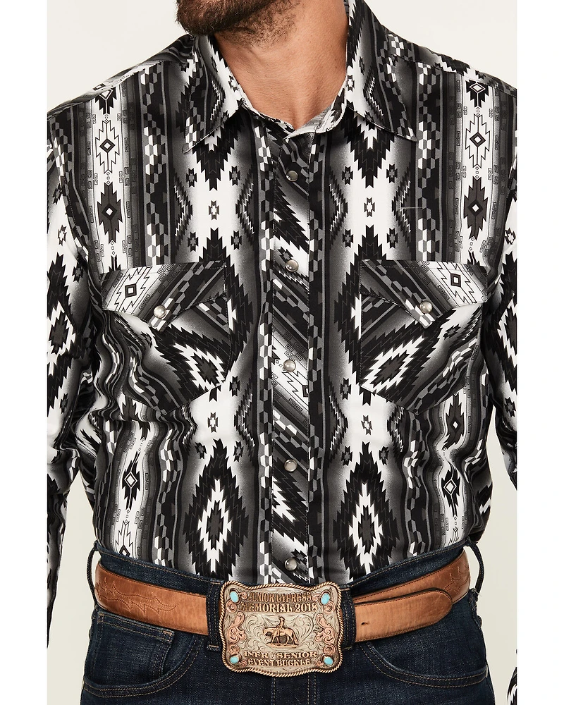 Rock & Roll Denim Men's Southwestern Print Long Sleeve Pearl Snap Stretch Western Shirt