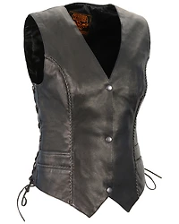Milwaukee Leather Women's Braided Side Lace Lightweight Snap Front Vest - 3X
