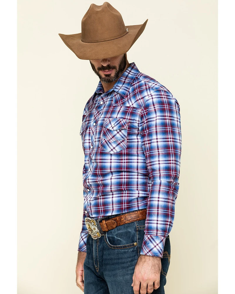 Rock & Roll Denim Men's Ombre Crinkle Plaid Long Sleeve Western Shirt