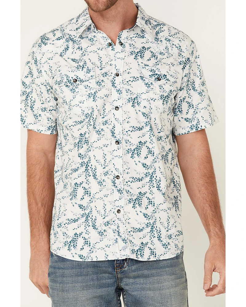 Moonshine Spirit Men's Vineyard Floral Print Short Sleeve Snap Western Shirt