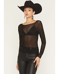 Idyllwind Women's Hollyhock Rhinestone Mesh Long Sleeve Shirt