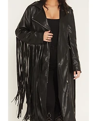 Azalea Wang Women's Fringe Faux Leather Coat