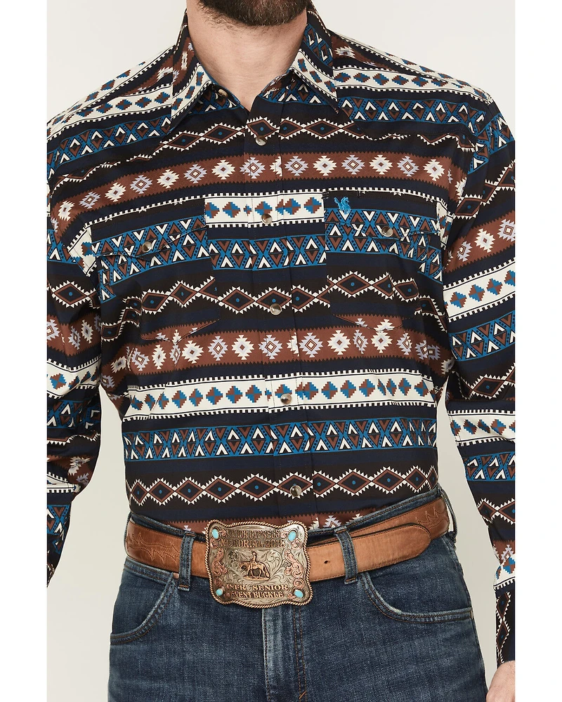 Rodeo Clothing Men's Southwestern Striped Long Sleeve Snap Western Shirt
