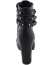 Milwaukee Leather Women's Studded Buckle Strap Laced Boots - Round Toe