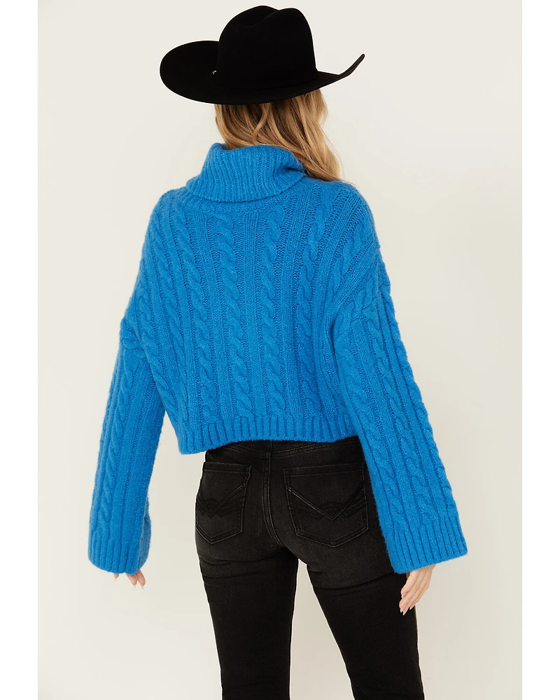 Revel Women's Turtleneck Cable Knit Cropped Sweater