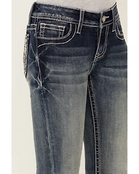 Grace LA Girls' Medium Wash Horse Patch Pocket Bootcut Stretch Denim Jeans