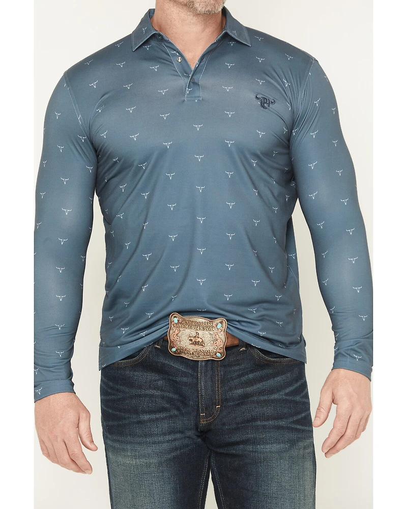 Cowboy Hardware Men's Steerhead Print Long Sleeve Snap Polo