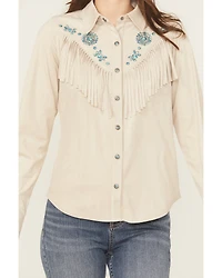 Shyanne Women's Embellished Faux Suede Long Sleeve Fringe Top