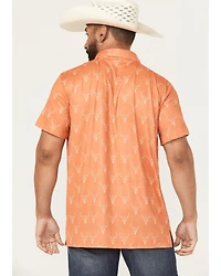 Rock & Roll Denim Men's Skull Print Short Sleeve Button-Down Stretch Polo
