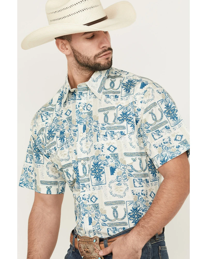 Roper Men's West Made Print Short Sleeve Snap Western Shirt