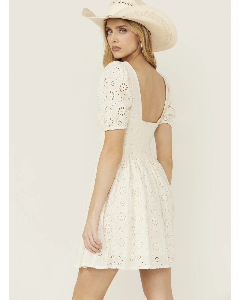 Rock & Roll Denim Women's Eyelet Short Sleeve Mini Dress