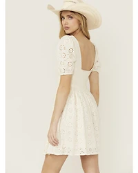 Rock & Roll Denim Women's Eyelet Short Sleeve Mini Dress