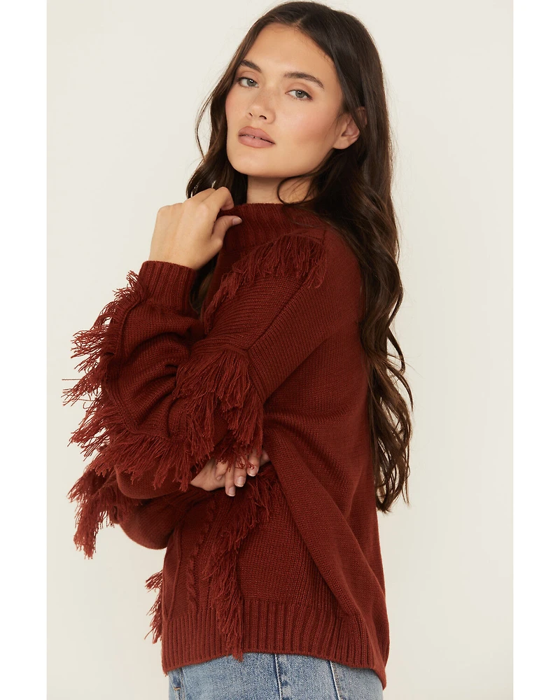 Rock & Roll Denim Women's Fringe Cable Knit Sweater
