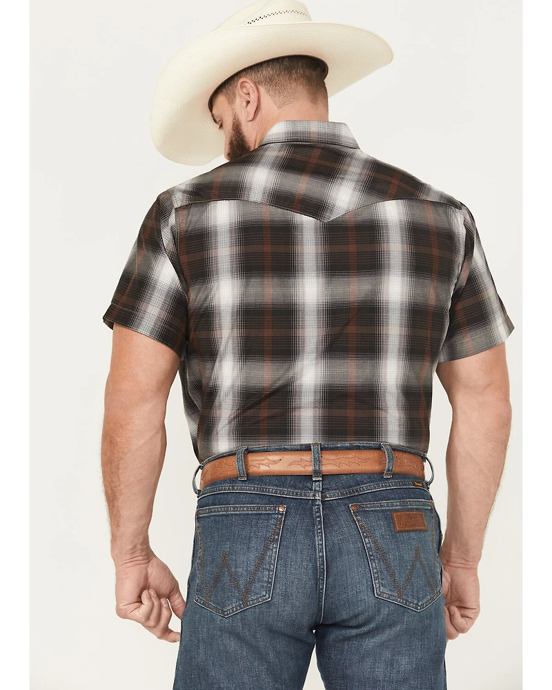 Rodeo Clothing Men's Plaid Print Short Sleeve Snap Stretch Western Shirt
