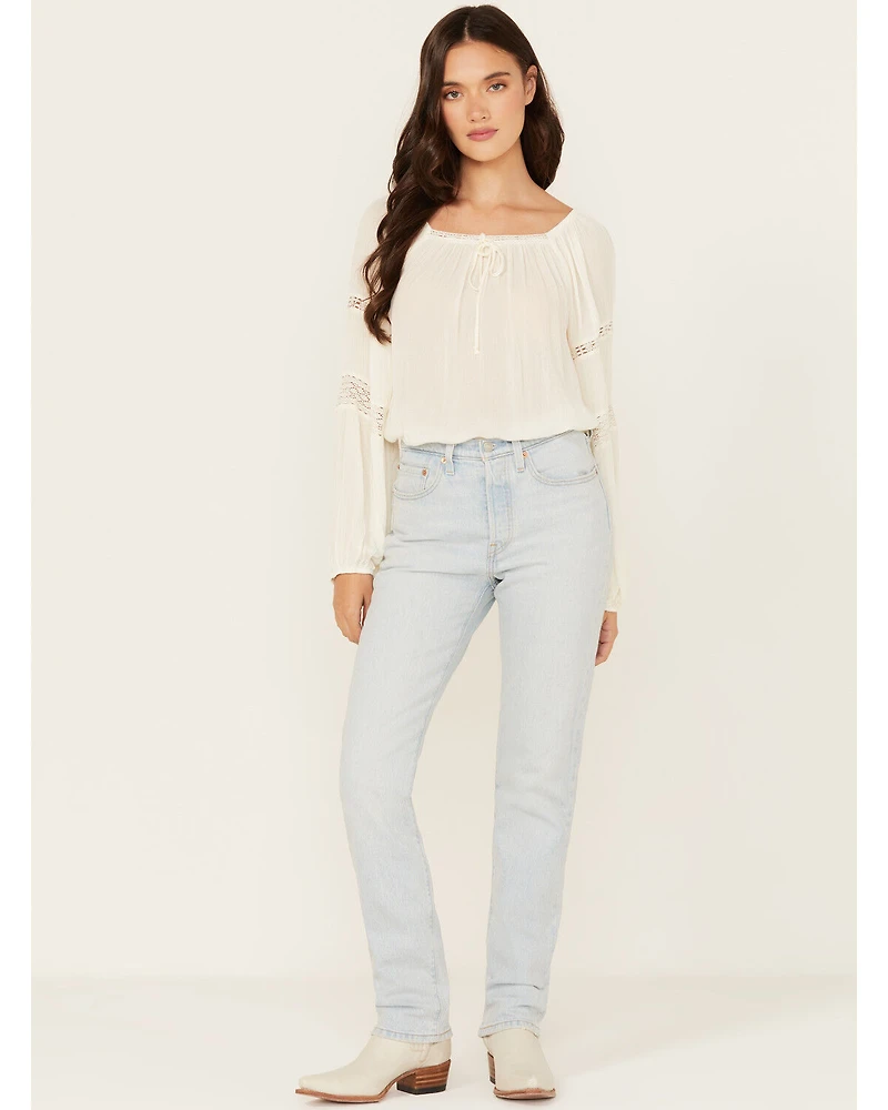 Levi's Women's Stepped Away Light Wash High Rise 501 Straight Stretch Denim Jeans