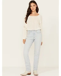 Levi's Women's Stepped Away Light Wash High Rise 501 Straight Stretch Denim Jeans