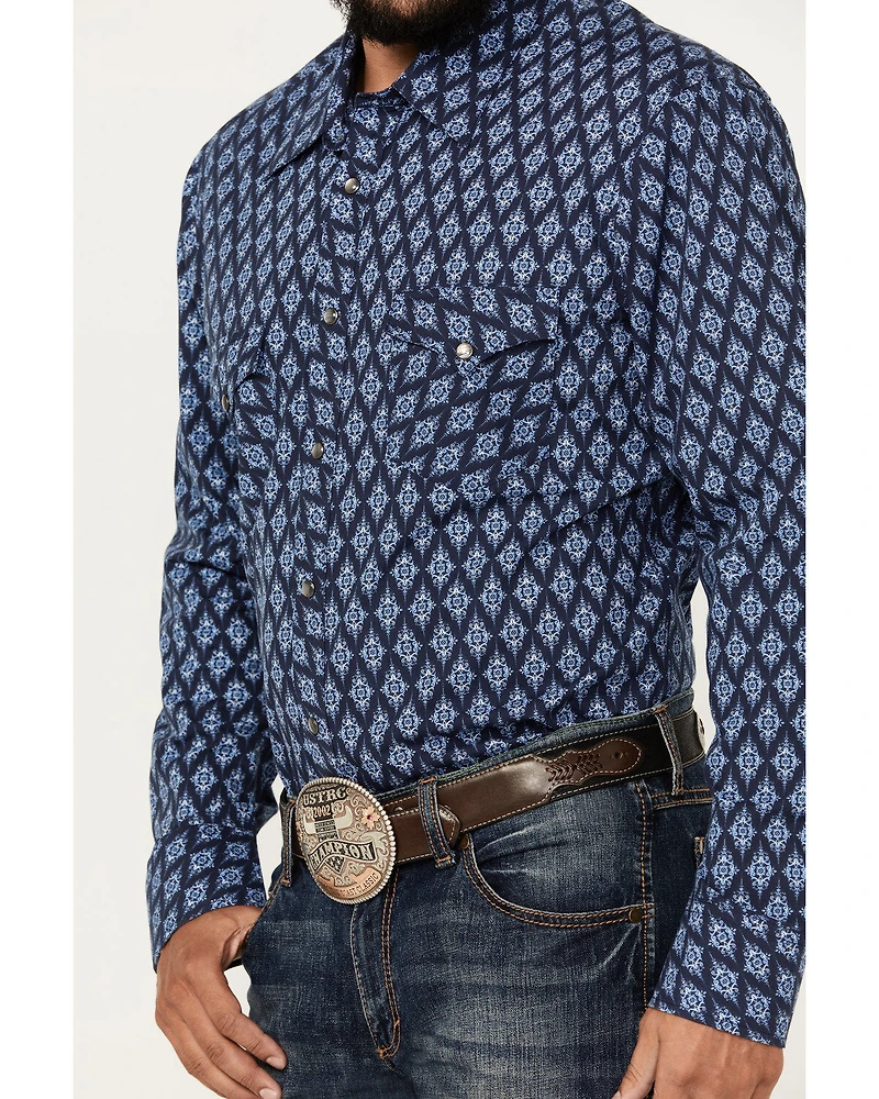 Rock & Roll Denim Men's Medallion Print Vintage Long Sleeve Snap Western Shirt