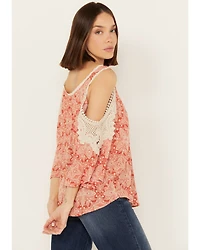 Wild Moss Women's Medallion Cold Shoulder Top