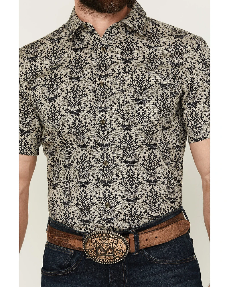 Gibson Men's Queen of Spades Medallion Print Short Sleeve Button-Down Western Shirt
