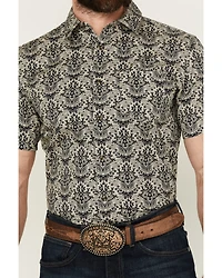 Gibson Men's Queen of Spades Medallion Print Short Sleeve Button-Down Western Shirt