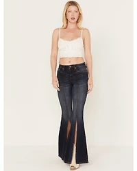 Shyanne Women's Dark Wash Mid Rise Slit Boot Cut Jeans