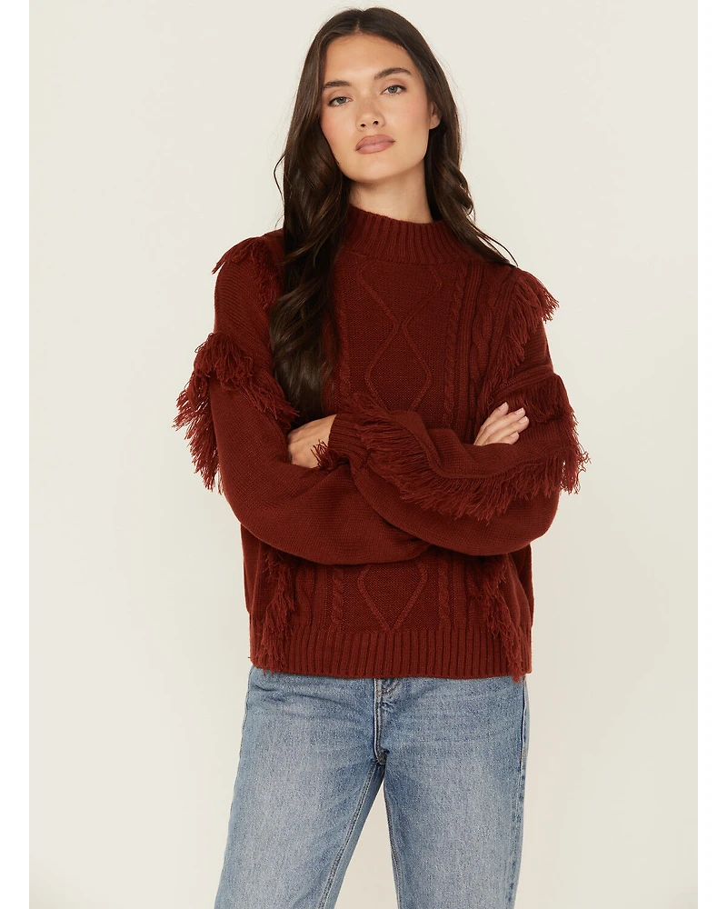 Rock & Roll Denim Women's Fringe Cable Knit Sweater