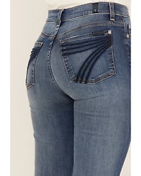 7 For all Mankind Women's Medium Wash Mid Rise Tailorless Dojo Trouser Stretch Denim Jeans