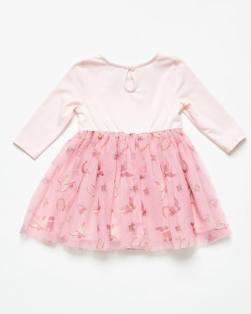 Sugar California Infant Girls' Cowboy Boot Long Sleeve Tutu Dress