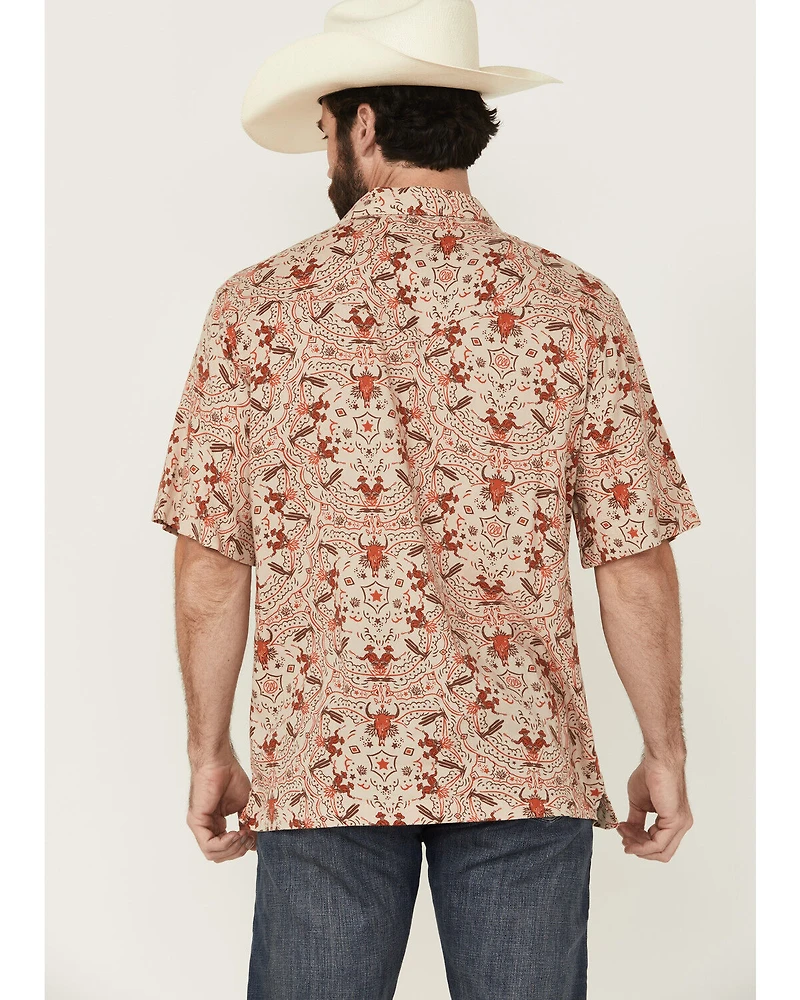 Wrangler Men's Coastal Cowboy Print Short Sleeve Snap Western Shirt