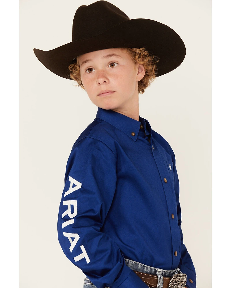 Ariat Boys' Solid Twill Team Logo Long Sleeve Button-Down Western Shirt