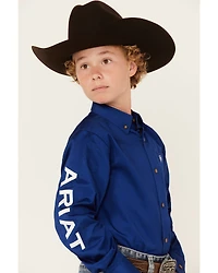 Ariat Boys' Solid Twill Team Logo Long Sleeve Button-Down Western Shirt