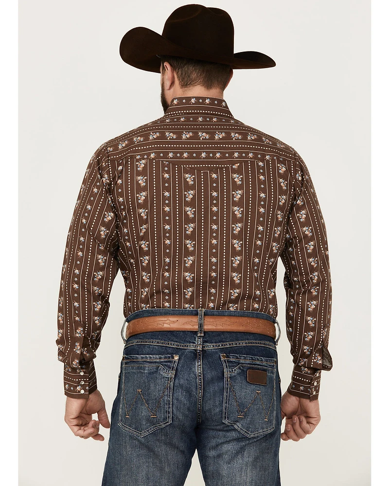 Ely Walker Men's Floral Striped Long Sleeve Pearl Snap Western Shirt