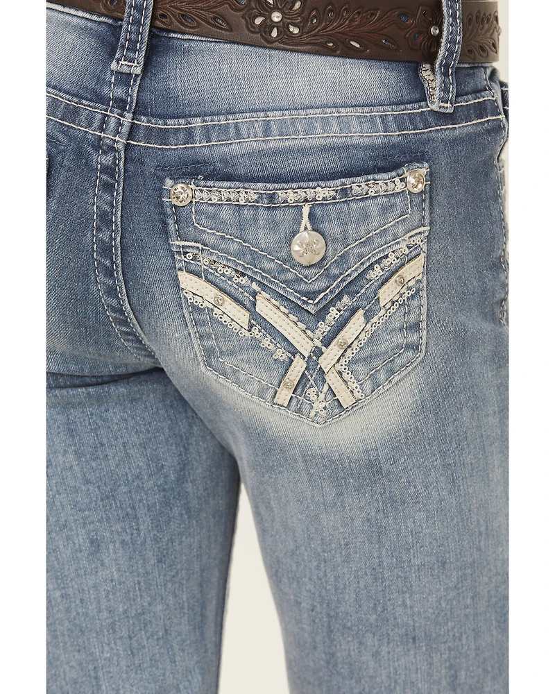 Miss Me Girls' Criss Cross Dark Wash Bootcut Stretch Denim Jeans
