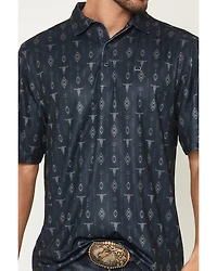 Cinch Men's Steerhead Print Short Sleeve Button-Down Stretch Polo